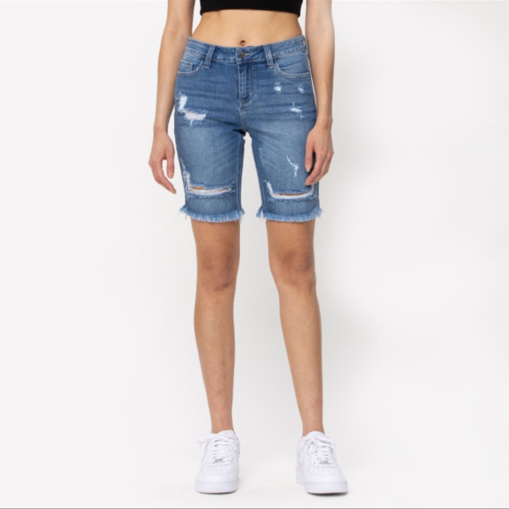 Cello Blue Jean Shorts with Distressed Hem